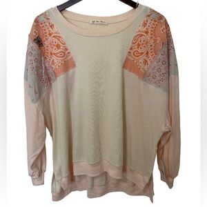 Free People We The Free Ribbed Peach Top With Floral Patchwork